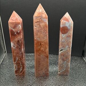 Pink Flower Agate 3 Tower Set